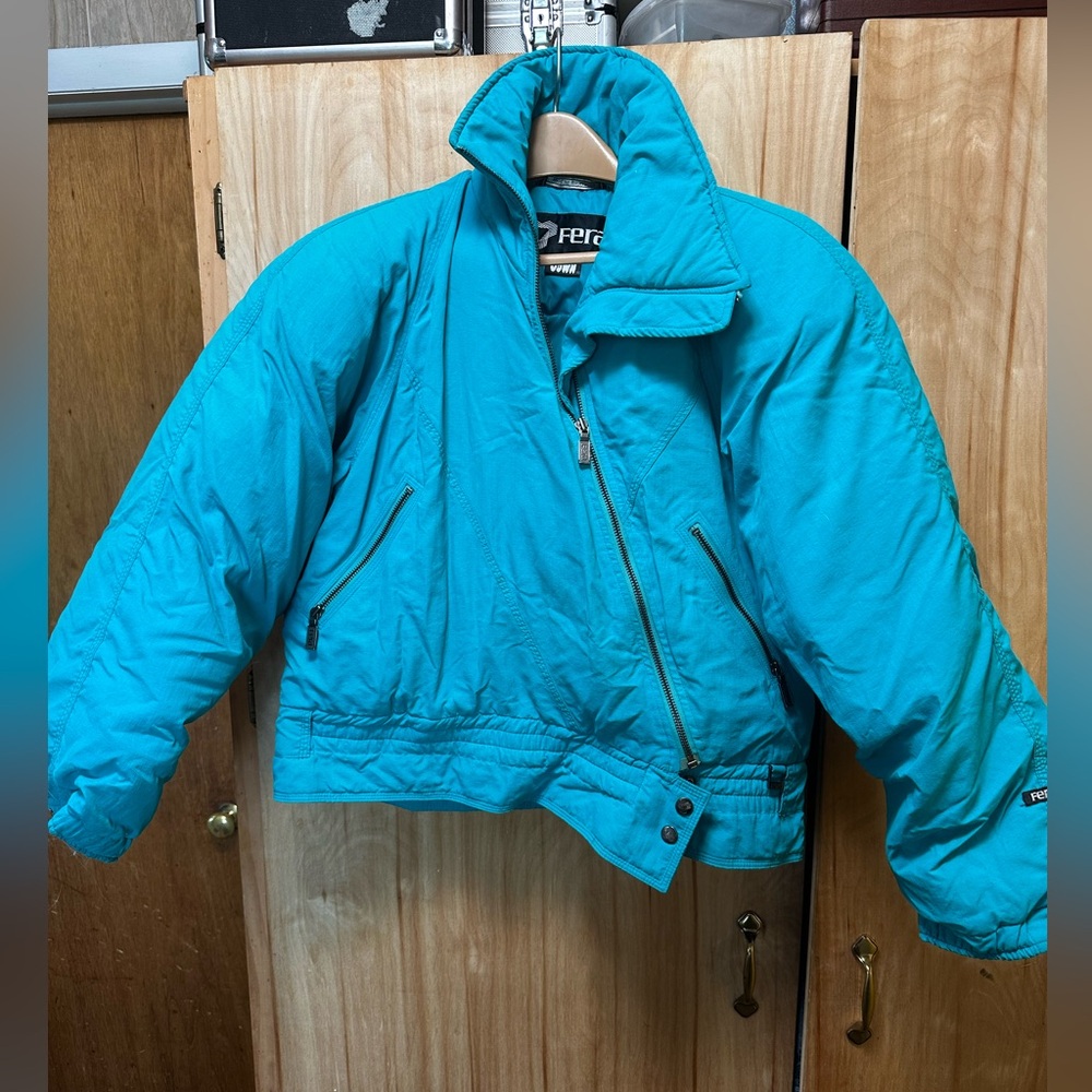 FERA Retro 80s Puffer coat with Asymmetric Zip sz8 batwing cropped DOWN Ski fan